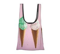JKSEEPYN Ice Cream Cones Printed Foldable Shopping Bags Reusable Water Resistant Shoulder Grocery Tote Bags Daily Utility bag 1PCS