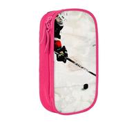 JKSEEPYN Ice Hockey Art Printed Double-Layer Pencil Case, Pink Large Capacity Cute Pen Pencil Pouch for School, Office, Travel, or Makeup Organizer