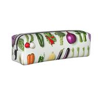 JKSEEPYN Introduction of Various Vegetables Printed Leather Pencil Case for Students Girls Boys - Simple Stationery Organizer Makeup Pouch for School Office Travel
