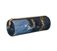 JKSEEPYN Ireland Outdoors County Clare The Cliffs Printed Leather Pencil Case for Students Girls Boys - Round Stationery Organizer Makeup Pouch for School Office Travel