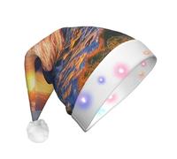 JKSEEPYN Ireland Sunset Seascape Printed Adult Plush Christmas Hat LED Light Up Santa Hat for Xmas New Year Party