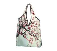 JKSEEPYN Japanese Cherry Tree Printed Foldable Shopping Bags Reusable Washable Shoulder Grocery Tote Bags Daily Utility bag, 1 PCS