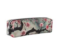 JKSEEPYN Japanese Spring Plum Floral 1 Printed Leather Zipper Pencil Case,Printed Minimalist Ultra-Thin Design School Pencil Bag Cosmetic Pouch