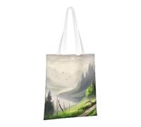 JKSEEPYN landscape painting Printed Reusable Canvas Tote Bag Shopping Bags Washable Shoulder Grocery Tote Bags Daily Utility bag