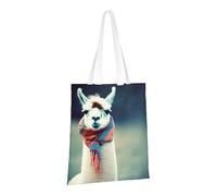 JKSEEPYN Llama in A Scarf Printed Reusable Canvas Tote Bag Shopping Bags Washable Shoulder Grocery Tote Bags Daily Utility bag