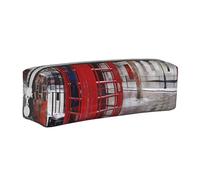 JKSEEPYN London Red Telephone Booth Printed Leather Zipper Pencil Case,Printed Minimalist Ultra-Thin Design School Pencil Bag Cosmetic Pouch
