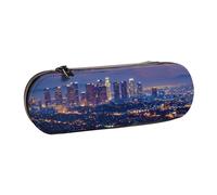 JKSEEPYN Los Angeles Skyline Printed Hard Shell Leather Pencil Case & Makeup Bag, Stylish Organizer for School, Office, and Travel