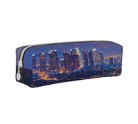 JKSEEPYN Los Angeles Skyline Printed Leather Pencil Case for Students Girls Boys - Simple Stationery Organizer Makeup Pouch for School Office Travel