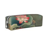 JKSEEPYN Lotus Flower and Dragonfly Printed Leather Pencil Case for Students Girls Boys - Simple Stationery Organizer Makeup Pouch for School Office Travel