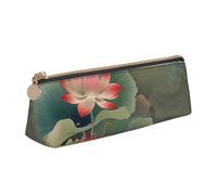 JKSEEPYN Lotus Flower and Dragonfly Printed Pencil Case for Students Girls Boys - Triangle PVC Leather Stationery Organizer Makeup Pouch for School Office Travel