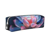 JKSEEPYN Lotus Flower Printed Leather Pencil Case for Students Girls Boys - Simple Stationery Organizer Makeup Pouch for School Office Travel