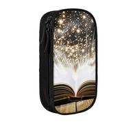 JKSEEPYN Magic Book Printed Double-Layer Pencil Case, Black Large Capacity Cute Pen Pencil Pouch for School, Office, Travel, or Makeup Organizer