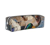JKSEEPYN Mallard Ducks Printed Leather Zipper Pencil Case,Printed Minimalist Ultra-Thin Design School Pencil Bag Cosmetic Pouch