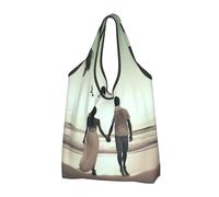 JKSEEPYN Married Couple Walking on The Beach Printed Shopping Bags Foldable Reusable Washable Shoulder Grocery Tote Bags Daily Utility bag, 3 PCS