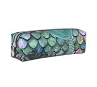 JKSEEPYN Mermaid Scale Printed Leather Pencil Case for Students Girls Boys - Simple Stationery Organizer Makeup Pouch for School Office Travel