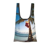JKSEEPYN merry christmas palm tree Printed Foldable Shopping Bags Reusable Water Resistant Shoulder Grocery Tote Bags Daily Utility bag 1PCS