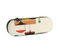 JKSEEPYN mid Century Modern Prints Printed Hard Shell Leather Pencil Case & Makeup Bag, Stylish Organizer for School, Office, and Travel