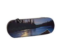 JKSEEPYN Moonlit Canoe Allagash River Printed Hard Shell Leather Pencil Case & Makeup Bag, Stylish Organizer for School, Office, and Travel
