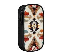 JKSEEPYN Native American Printed Double-Layer Pencil Case, Black Large Capacity Cute Pen Pencil Pouch for School, Office, Travel, or Makeup Organizer