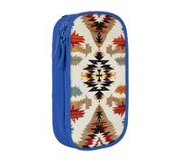 JKSEEPYN Native American Printed Double-Layer Pencil Case, Blue Large Capacity Cute Pen Pencil Pouch for School, Office, Travel, or Makeup Organizer
