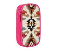 JKSEEPYN Native American Printed Double-Layer Pencil Case, Pink Large Capacity Cute Pen Pencil Pouch for School, Office, Travel, or Makeup Organizer