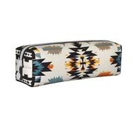 JKSEEPYN Native American Printed Leather Pencil Case for Students Girls Boys - Simple Stationery Organizer Makeup Pouch for School Office Travel