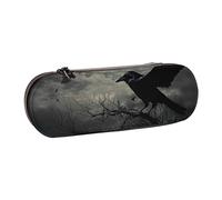 JKSEEPYN Night Crow Printed Hard Shell Leather Pencil Case & Makeup Bag, Stylish Organizer for School, Office, and Travel
