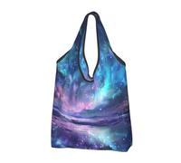JKSEEPYN Northern Lights Printed Foldable Shopping Bags Reusable Washable Shoulder Grocery Tote Bags Daily Utility bag, 1 PCS