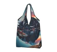 JKSEEPYN Norway Islands Printed Foldable Shopping Bags Reusable Washable Shoulder Grocery Tote Bags Daily Utility bag, 1 PCS