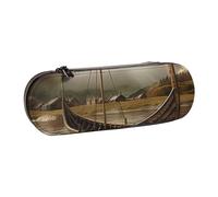 JKSEEPYN Old Boat Printed Hard Shell Leather Pencil Case & Makeup Bag, Stylish Organizer for School, Office, and Travel