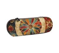 JKSEEPYN Old Medallion Pattern Printed Hard Shell Leather Pencil Case & Makeup Bag, Stylish Organizer for School, Office, and Travel