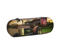 JKSEEPYN Old Tractor Photo Farm Printed Hard Shell Leather Pencil Case & Makeup Bag, Stylish Organizer for School, Office, and Travel