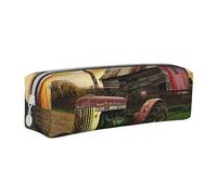 JKSEEPYN Old Tractor Photo Farm Printed Leather Pencil Case for Students Girls Boys - Simple Stationery Organizer Makeup Pouch for School Office Travel