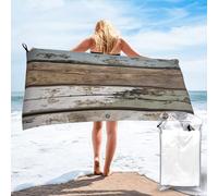 JKSEEPYN Old Wooden Board Printed Microfiber Beach Towel 140x70 CM Quick-Dry Bath Towels with PVC Bag for Bathroom Travel Swimming Gym Camping