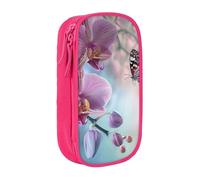 JKSEEPYN Orchid Flower Butterfly Soft Fresh Spring Printed Double-Layer Pencil Case, Pink Large Capacity Cute Pen Pencil Pouch for School, Office, Travel, or Makeup Organizer