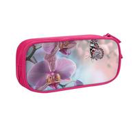 JKSEEPYN Orchid Flower Butterfly Soft Fresh Spring Printed Pencil Pen Case Pink Makeup Organizer, Double-Layer Zippered Pouch with Pen Slots and Pockets for Office, Travel, or School