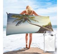 JKSEEPYN Palm Tree Rocky Shore Printed Microfiber Beach Towel 140x70 CM Quick-Dry Bath Towels with PVC Bag for Bathroom Travel Swimming Gym Camping