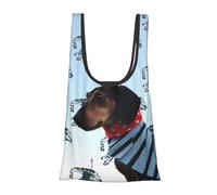 JKSEEPYN Parisian Dachshund Printed Foldable Shopping Bags Reusable Water Resistant Shoulder Grocery Tote Bags Daily Utility bag 1PCS