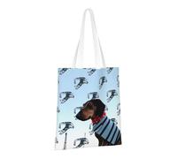 JKSEEPYN Parisian Dachshund Printed Reusable Canvas Tote Bag Shopping Bags Washable Shoulder Grocery Tote Bags Daily Utility bag