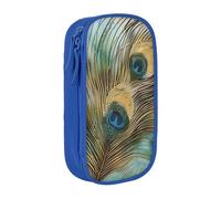 JKSEEPYN Peacock Feather Printed Double-Layer Pencil Case, Blue Large Capacity Cute Pen Pencil Pouch for School, Office, Travel, or Makeup Organizer