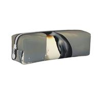 JKSEEPYN Penguin Printed Leather Pencil Case for Students Girls Boys - Simple Stationery Organizer Makeup Pouch for School Office Travel