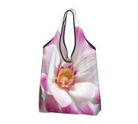 JKSEEPYN Pink and White Flower Printed Shopping Bags Foldable Reusable Washable Shoulder Grocery Tote Bags Daily Utility bag, 1 PCS