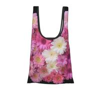 JKSEEPYN Pink Flower Group Printed Foldable Shopping Bags Reusable Water Resistant Shoulder Grocery Tote Bags Daily Utility bag 1PCS
