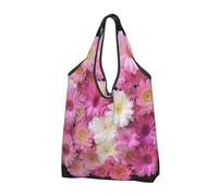 JKSEEPYN Pink Flower Group Printed Shopping Bags Foldable Reusable Washable Shoulder Grocery Tote Bags Daily Utility bag, 1 PCS