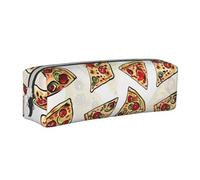 JKSEEPYN Pizza Pattern Printed Leather Pencil Case for Students Girls Boys - Simple Stationery Organizer Makeup Pouch for School Office Travel