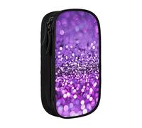 JKSEEPYN Purple Glitter at Night Printed Double-Layer Pencil Case, Black Large Capacity Cute Pen Pencil Pouch for School, Office, Travel, or Makeup Organizer