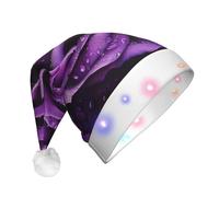 JKSEEPYN Purple Rose Printed Adult Plush Christmas Hat LED Light Up Santa Hat for Xmas New Year Party