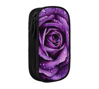 JKSEEPYN Purple Rose Printed Double-Layer Pencil Case, Black Large Capacity Cute Pen Pencil Pouch for School, Office, Travel, or Makeup Organizer