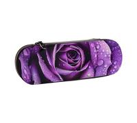 JKSEEPYN Purple Rose Printed Hard Shell Leather Pencil Case & Makeup Bag, Stylish Organizer for School, Office, and Travel