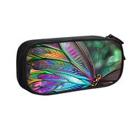JKSEEPYN Rainbow Butterfly Printed Pencil Pen Case Black Makeup Organizer, Double-Layer Zippered Pouch with Pen Slots and Pockets for Office, Travel, or School